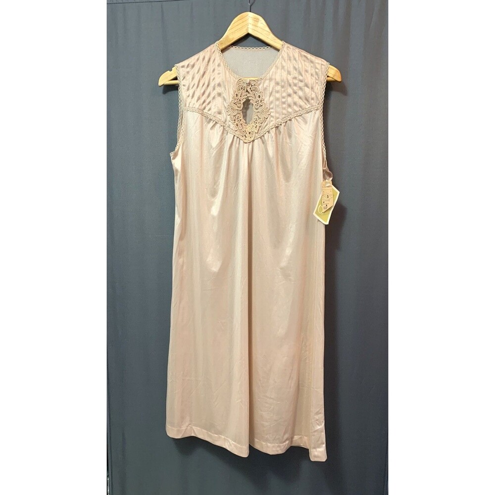 Vtg 80s Gossard Artemis Nightgown Slip Dress Small Beige Coquette Romantic Fairy